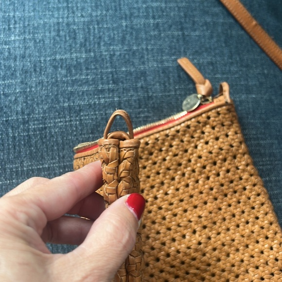 Clare V Flat Clutch with tabs in tan rattan